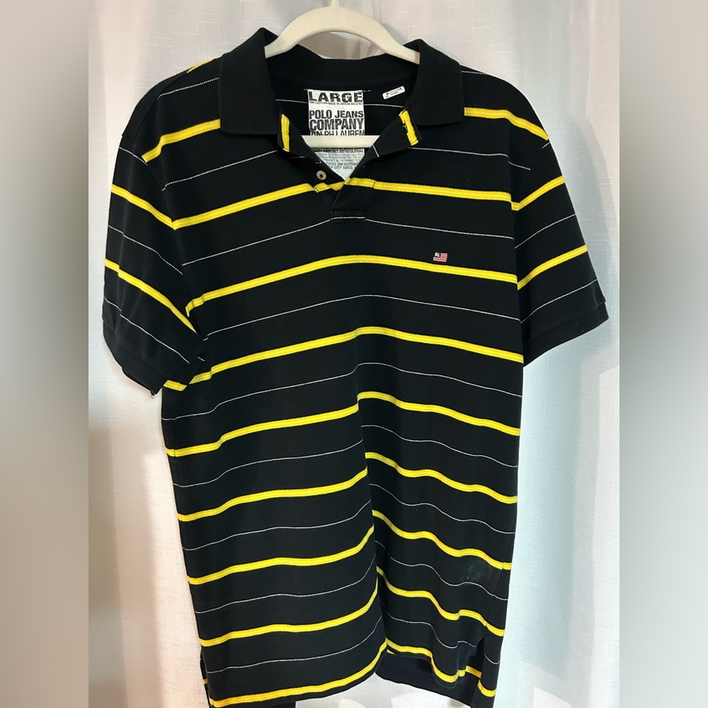 Polo by Ralph Lauren Black & Yellow Striped Men's Polo Shirt golf tennis